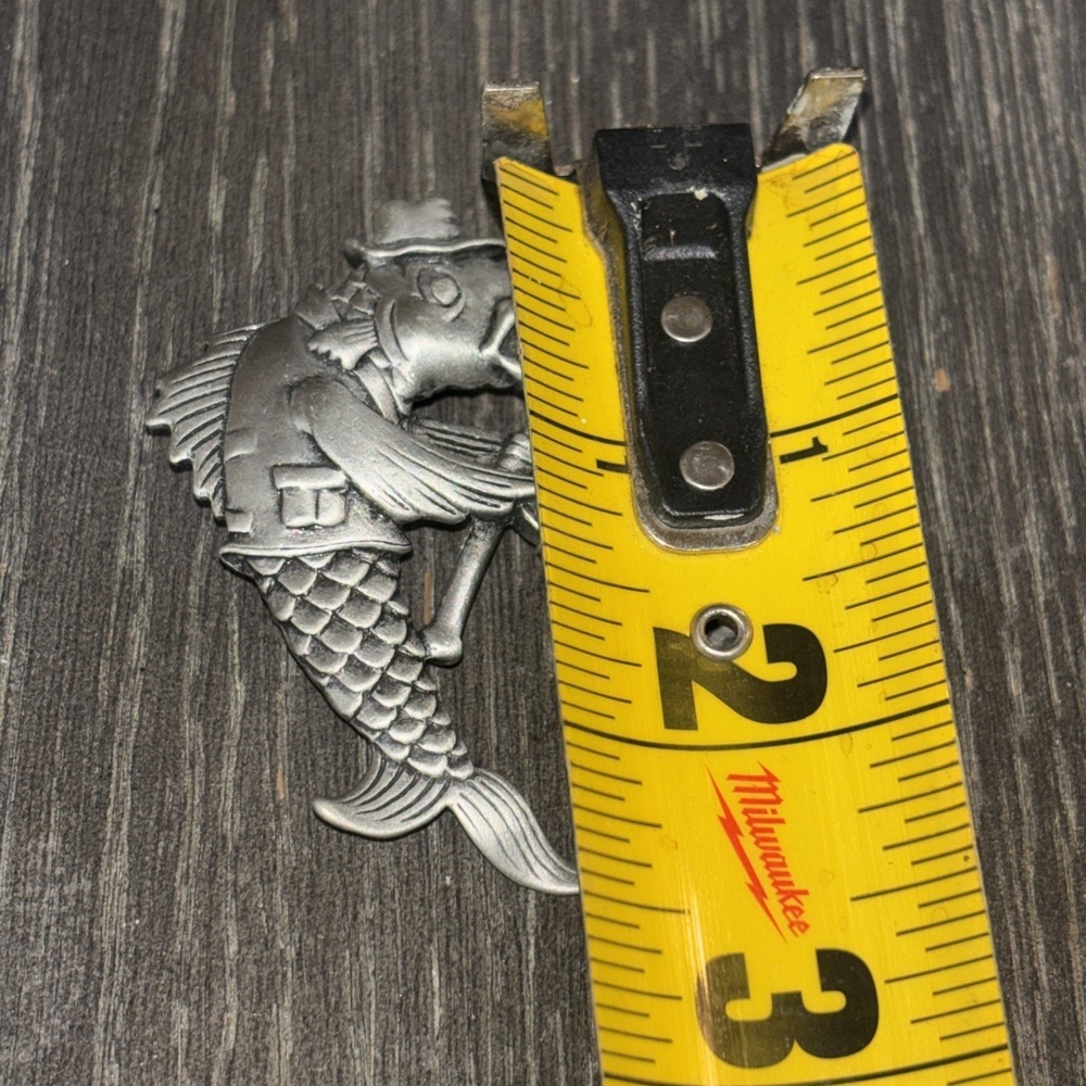 JJ Jonette Pewter Fish With Rod Catching Cat, Signed M164 - Picture 4 of 5